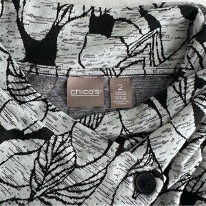 Chico's Black and White Leaf Pattern Pullover